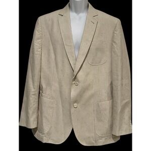Flynt Men Blazer Sport Coat Babbit Cream Texture Pinstripe Tweed Cotton Silk 46R